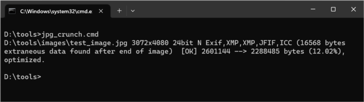 Jpegoptim CMD Output