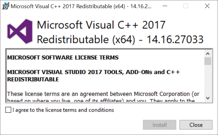 Microsoft Visual C++ 2017 Installation