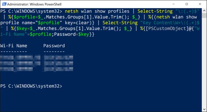 PowerShell Wi-Fi Password Output