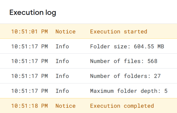 getFolderInfo Execution Log