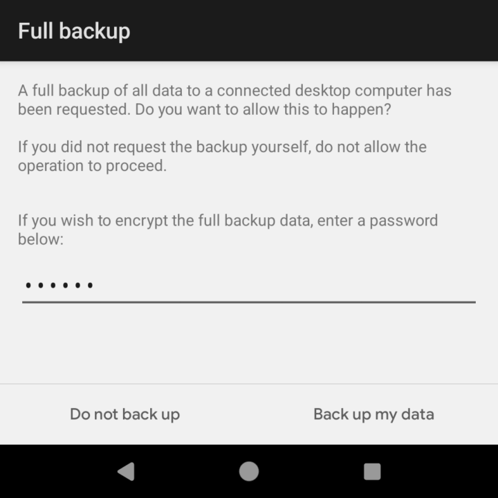 Android Backup Prompt