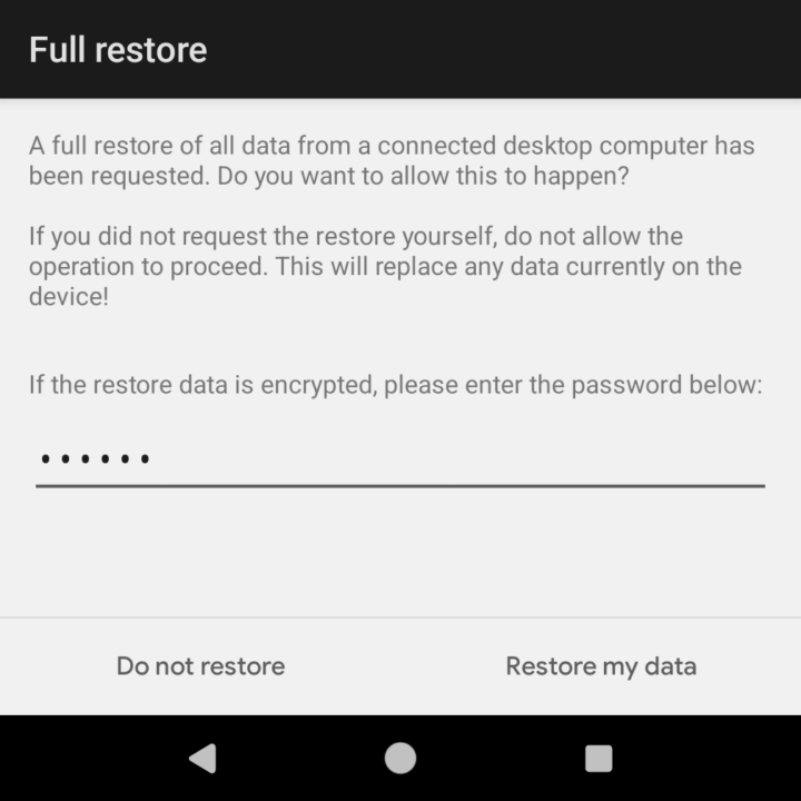 Android Restore Prompt