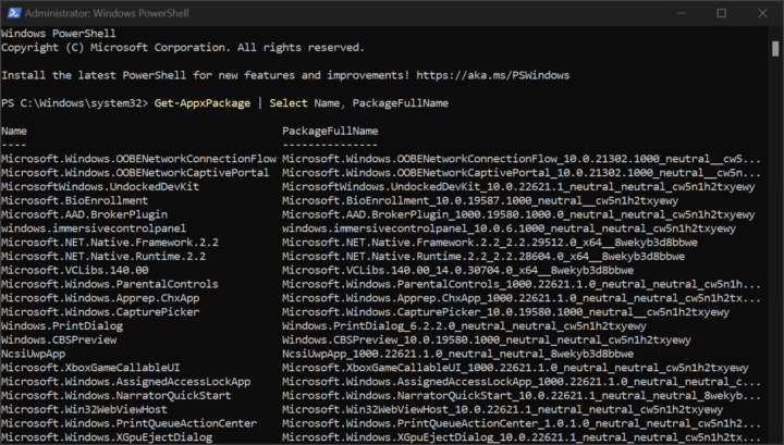 PowerShell Get-AppxPackage